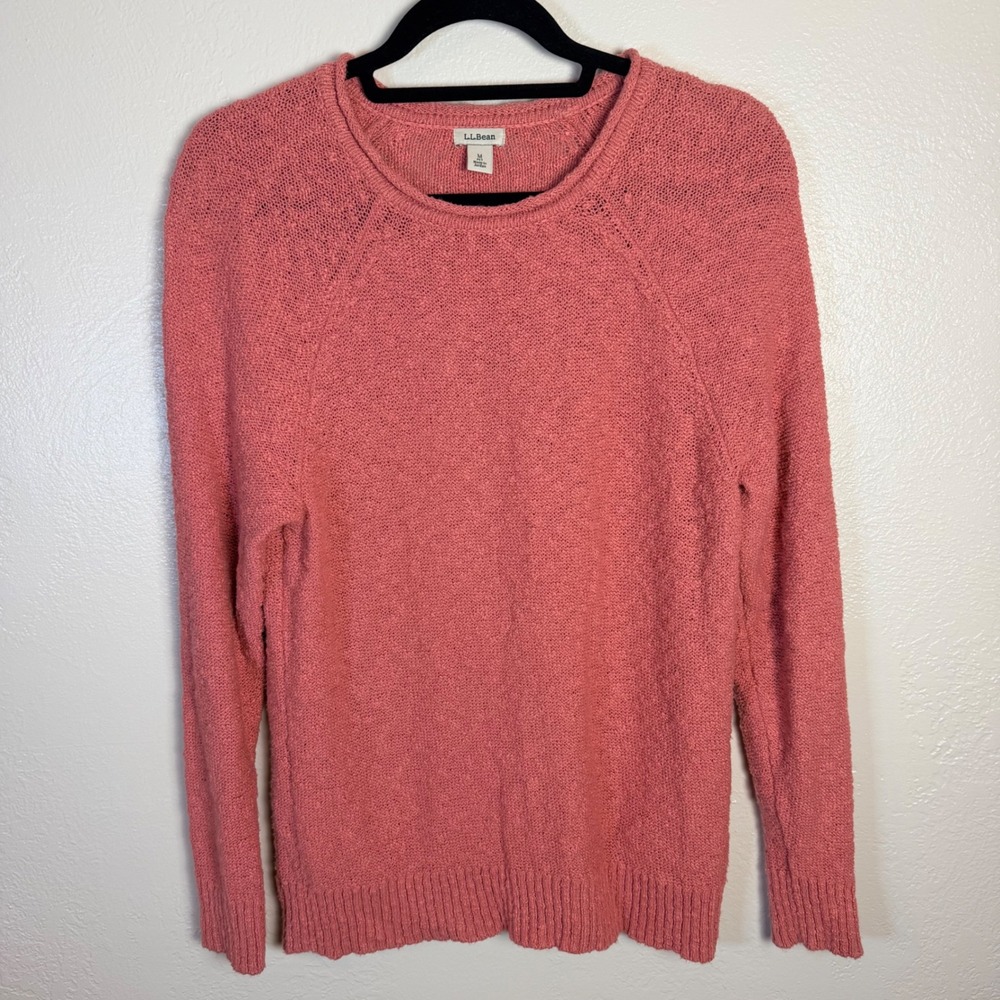 Vtg LL Bean Womens M Coral 100% Cotton Knit Rollneck Sweater Classic Coastal